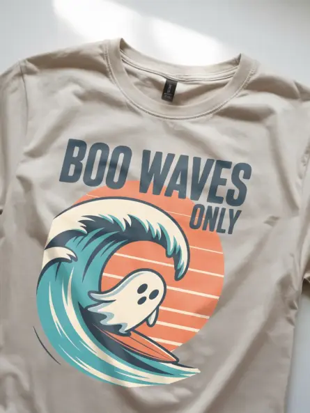 Surfing Ghost T-Shirt – Boo Waves Only Retro Tee - Image 8