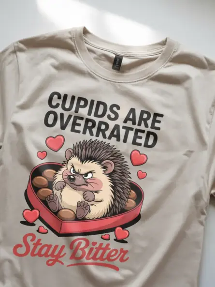 Anti Valentines Day Shirt with Grumpy Hedgehog – Stay Bitter Tee - Image 8