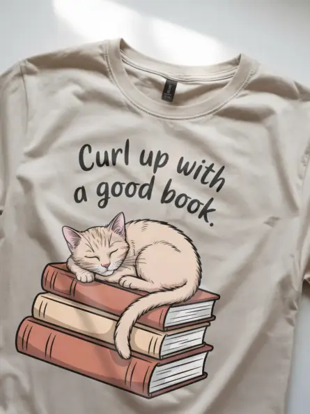 Cozy Bookworm Cat Shirt – Curl Up with a Good Book Tee - Image 5
