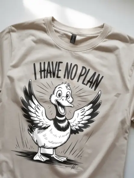 Chaotic Duck T-Shirt – Funny “I Have No Plan” Cartoon Tee - Image 8