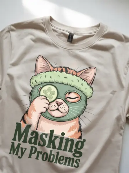 Funny Cat Spa Shirt for Introverts – Masking My Problems Tee - Image 8