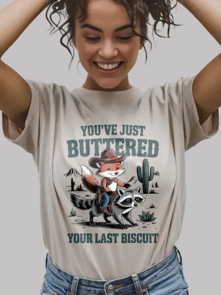 Funny Cowboy Animal T-Shirt You've Just Buttered - Image 9