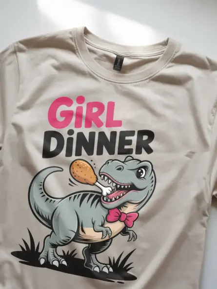 Girl Dinner T-Shirt – Cute Dinosaur Meme Graphic Tee for Foodie Fans - Image 8