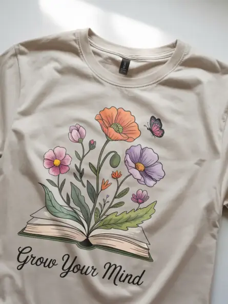 Inspiring Grow Your Mind T-Shirt – Botanical Book Lover Tee for Women - Image 8