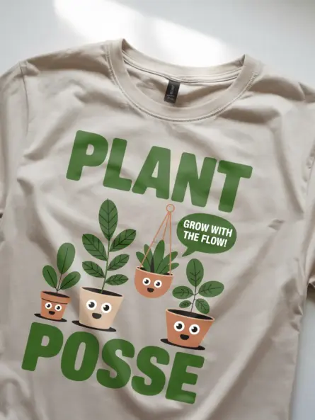 Minimalist Plant Parent T-Shirt – “Plant Posse” Cartoon Houseplant Tee - Image 8
