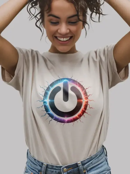 Power Button T-Shirt with Futuristic Electric Symbol - Image 9