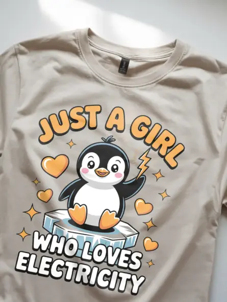 STEM Girl Electricity T-Shirt – Kawaii Penguin Design - Image 11