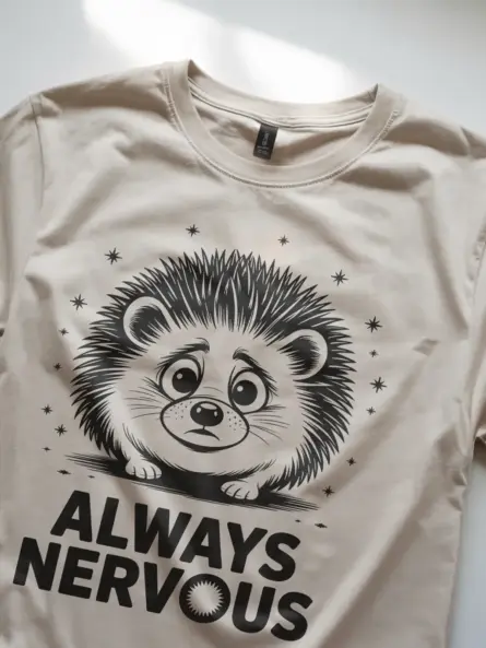 natural Lifestyle image in navy color, always nervous hedgehog t-shirt for animal lovers