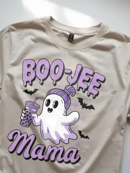 Natural close-up – dripping text Boo-Jee Mama t-shirt natural color