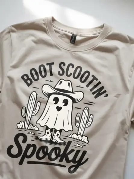 Natural close-up – distressed cactus sketch cowboy ghost Halloween shirt