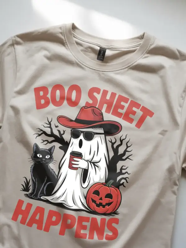 Natural close-up – jack-o’-lantern and ghost cowboy ghost Halloween shirt natural