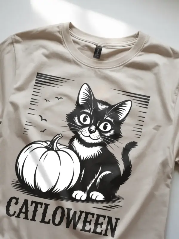 Natural close-up – carved text detail vintage cat Halloween shirt natural