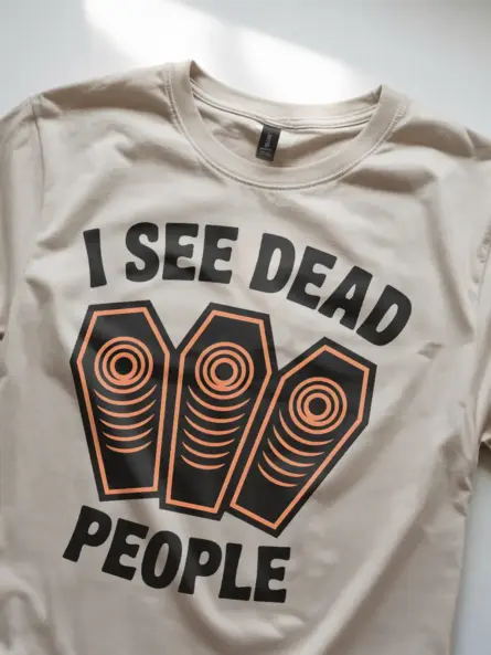 natural Lifestyle Navy I See Dead People Coffin Halloween T-Shirt – retro dark humor t-shirt