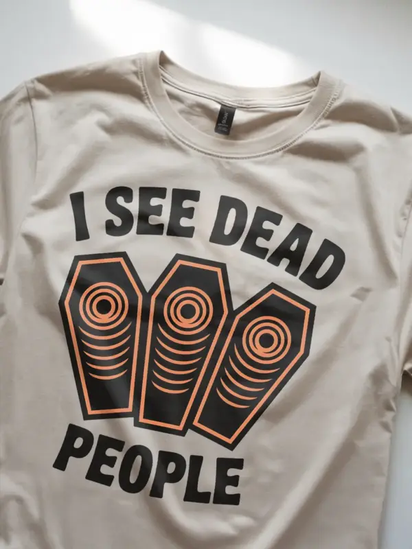 natural Lifestyle Navy I See Dead People Coffin Halloween T-Shirt – retro dark humor t-shirt