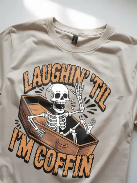 natural fall fashion with resting in pieces skeleton tee for halloween fans