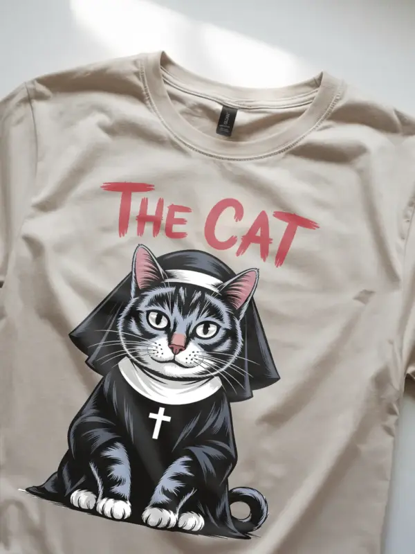 natural lifestyle photo – cat lover Halloween apparel – gothic cat nun shirt