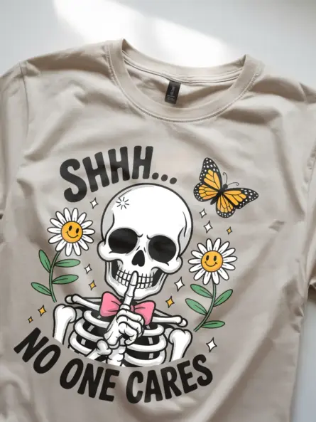 Witty Sarcastic Skeleton Shhh Shirt for Gen Z - Image 2