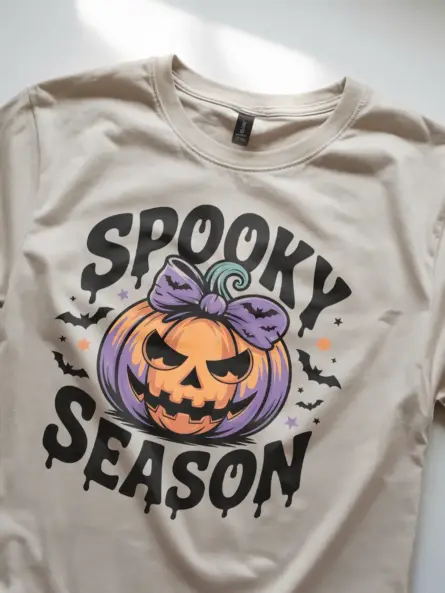 natural Lifestyle Dark Heather spooky season pumpkin t-shirt jack-o-lantern graphic tee