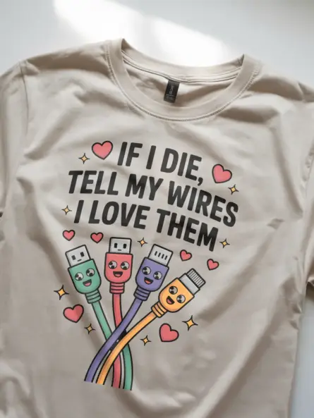Funny Tech Lover T-Shirt with Cute Wires - Image 11