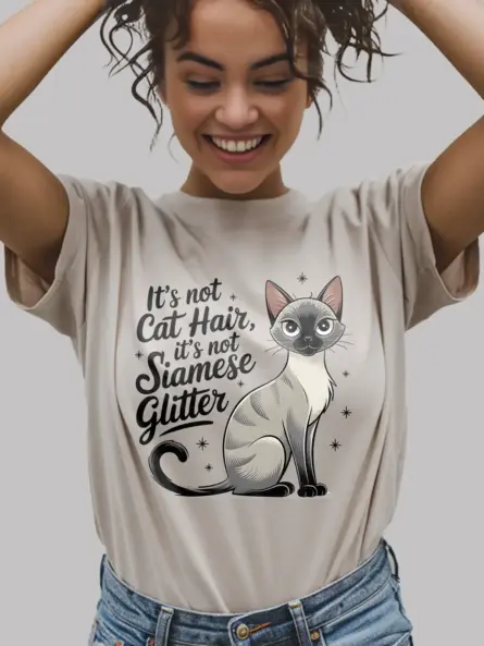 Siamese Cat Glitter Shirt – Funny Cat Hair Tee - Image 3