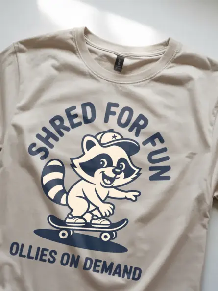 Skateboard Raccoon T-Shirt – Funny Shred for Fun Streetwear Tee - Image 8
