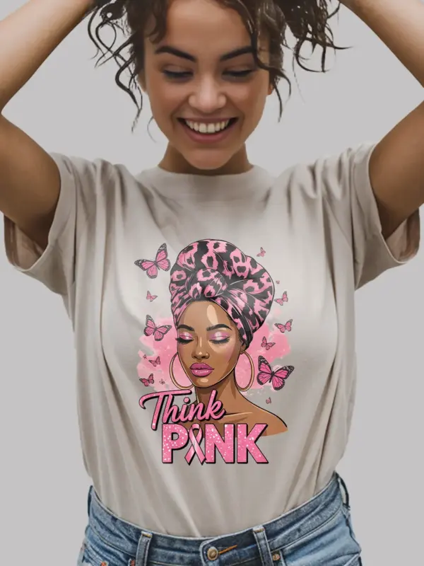 Natural Shirt Think Pink Breast Cancer Shirt Front View