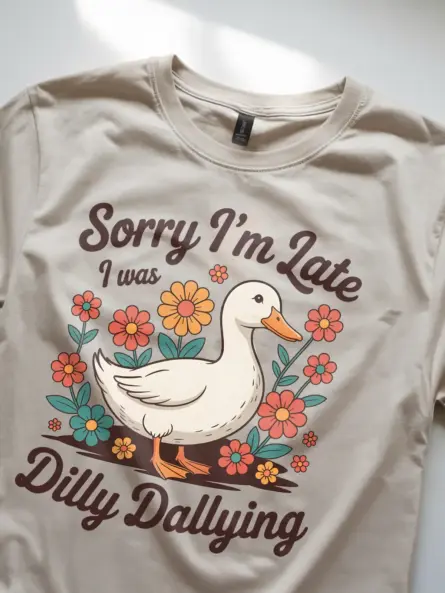 Vintage Duck Flower T-Shirt – Sorry I’m Late Dilly Dallying - Image 8