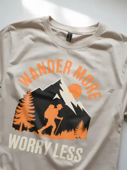 Wander More Worry Less T-Shirt – Vintage Hiking Mindfulness Tee - Image 8