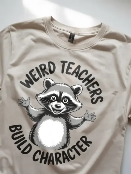 Weird Teacher Shirt – Funny Raccoon “Build Character” Tee - Image 8