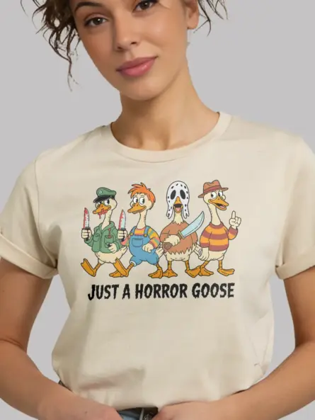 Funny Horror Goose T-Shirt for Halloween – Spooky Animal Parody Tee - Image 3