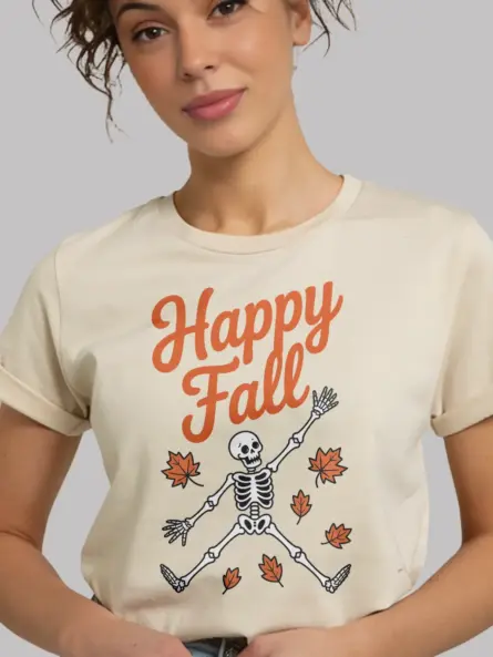 natural Lifestyle Shot Shirt Lifestyle – Happy Fall Skeleton T-Shirt