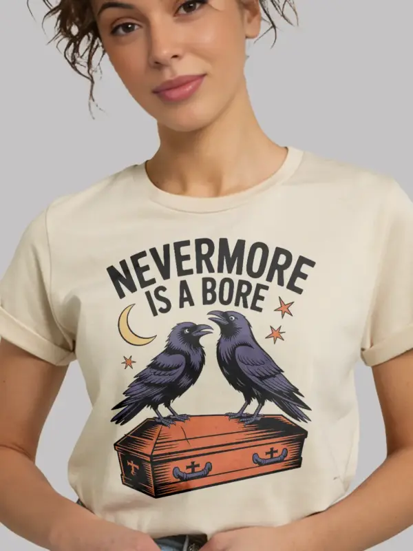 natural flat lay – alternative Poe pun tee – gothic raven literary pun t-shirt
