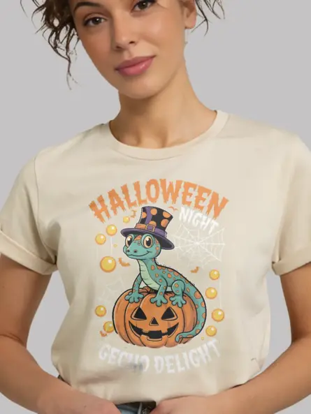 natural lifestyle shot - spooky cute cartoon gecko - gecko halloween t-shirt