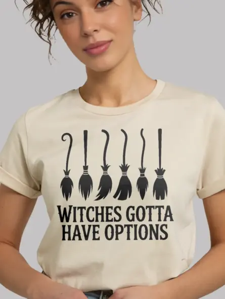 natural Witchcore navy broomstick graphic tee shot