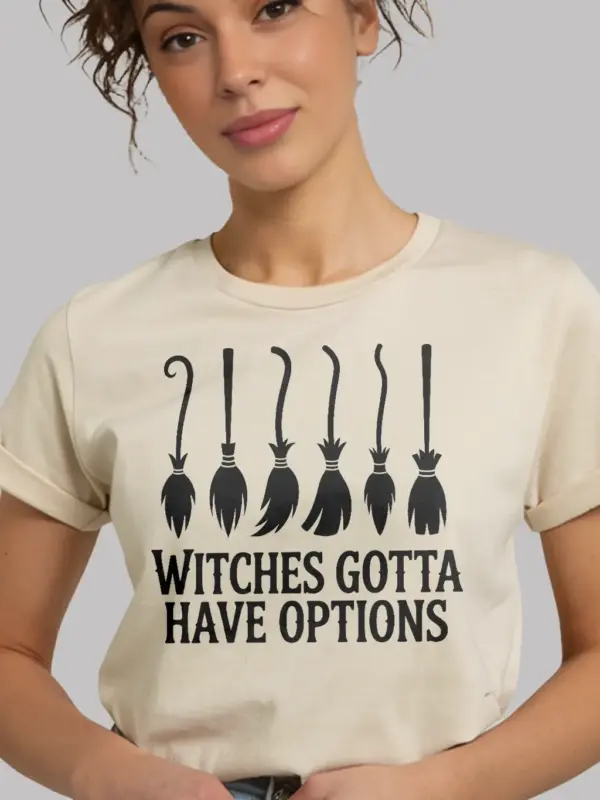 natural Witchcore navy broomstick graphic tee shot