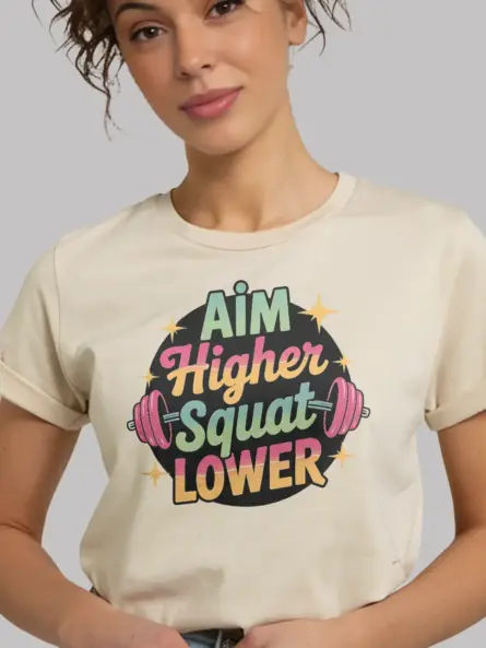 Retro "Aim Higher Squat Lower" Women's Squat Motivation T-Shirt - Image 8
