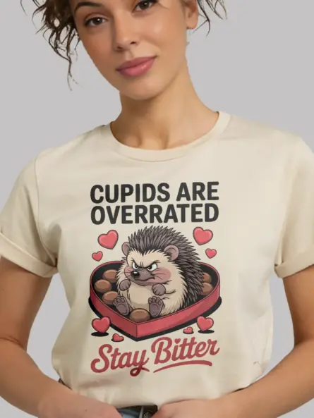 Anti Valentines Day Shirt with Grumpy Hedgehog – Stay Bitter Tee - Image 9