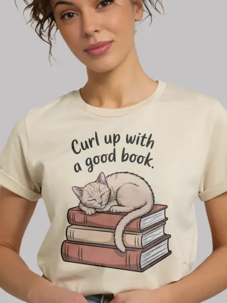 Cozy Bookworm Cat Shirt – Curl Up with a Good Book Tee - Image 6
