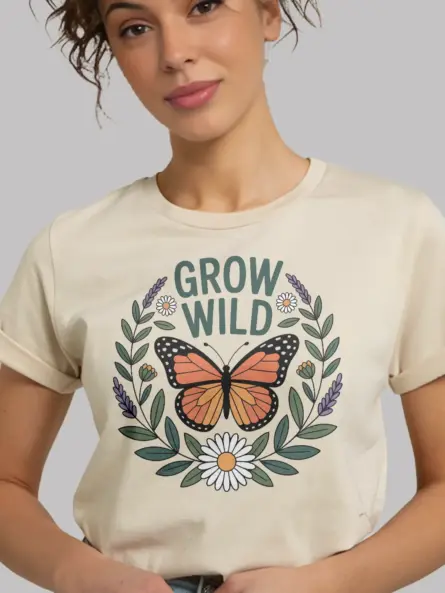 Butterfly Nature T-Shirt – “Grow Wild” Floral Garden Graphic Tee - Image 9