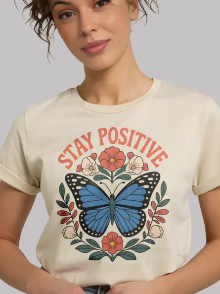 Butterfly Stay Positive T-Shirt for Mental Health Awareness - Image 9