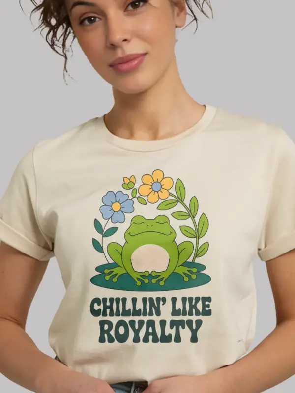 natural shirt front view chillin' like royalty cottagecore frog t-shirt