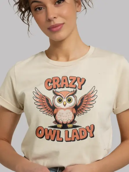 Crazy Owl Lady T-Shirt for Women – Funny Retro Bird Lover Tee - Image 3