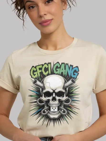 Electrician Skull T-Shirt GFCI Gang Graphic Tee - Image 9