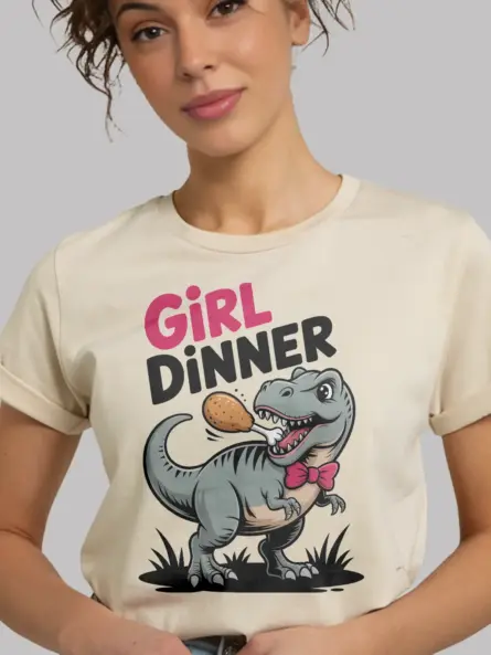 Girl Dinner T-Shirt – Cute Dinosaur Meme Graphic Tee for Foodie Fans - Image 9
