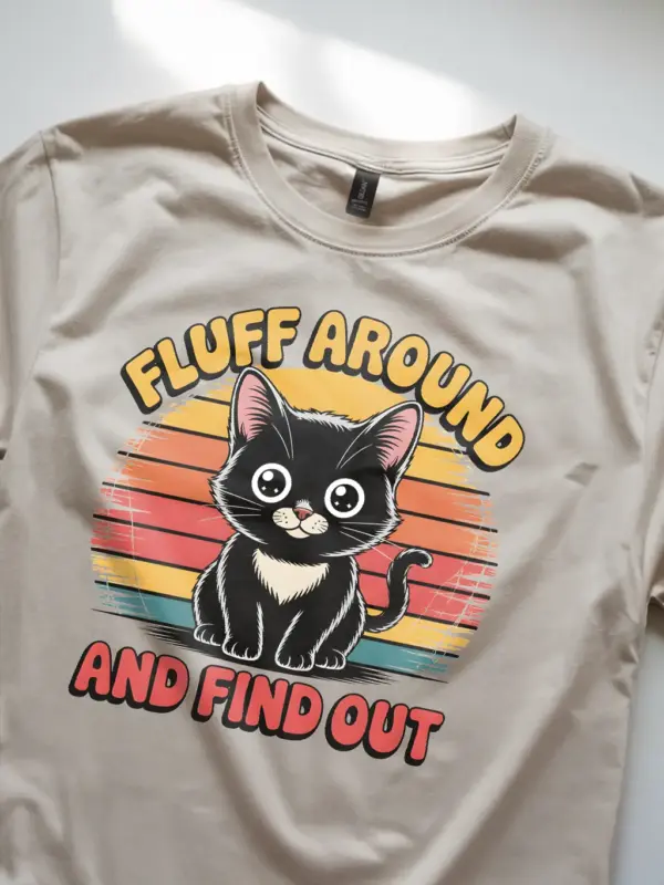 natural fluff around vintage funny cat shirt for women