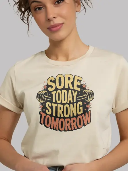 Inspiring Sore Today Strong Tomorrow T-Shirt for Gym Motivation - Image 9