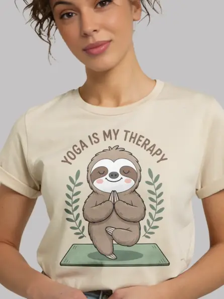 Yoga Is My Therapy Shirt – Adorable Sloth Tee for Stress Relief - Image 9