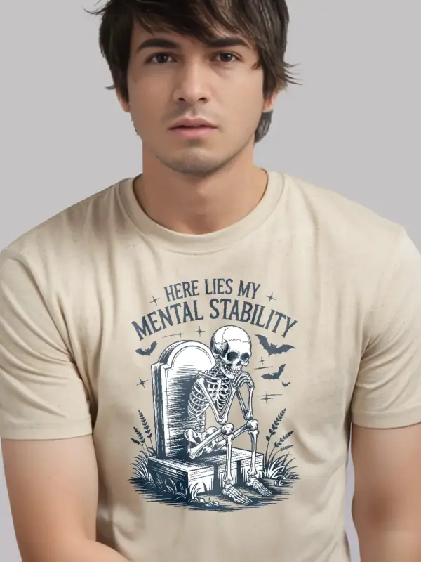Natural lifestyle – spooky season mental health tee skeleton shirt natural