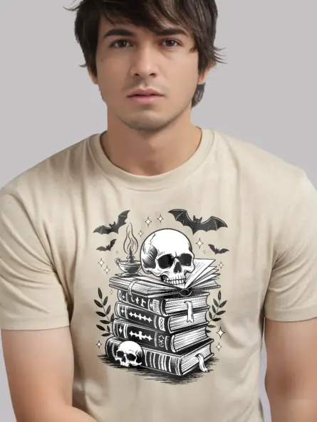 Haunted Library Skull T-Shirt for Bookworms & Dark Academia Fans - Image 3