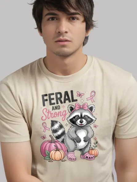 Feral and Strong Raccoon Shirt – Whimsical Breast Cancer Tee - Image 9